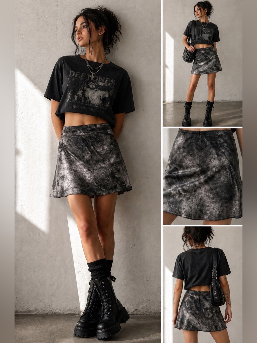 Cute Like Mad Silky Tie Dye Mini Skirt S Grunge Y2K Alt Satin Feel Flare